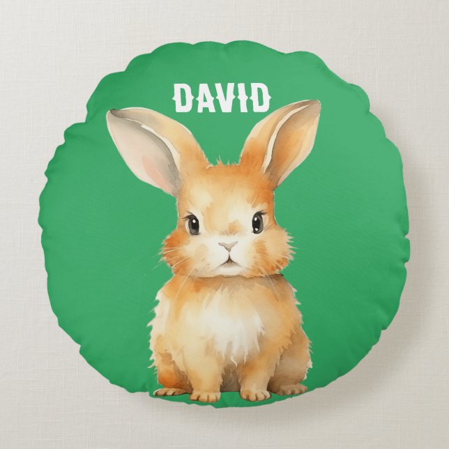 Cute Bunny Personalized Round Pillow (Front)