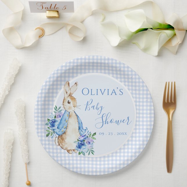 Cute Bunny Peter Rabbit Watercolor Baby Shower Paper Plate (Wedding)