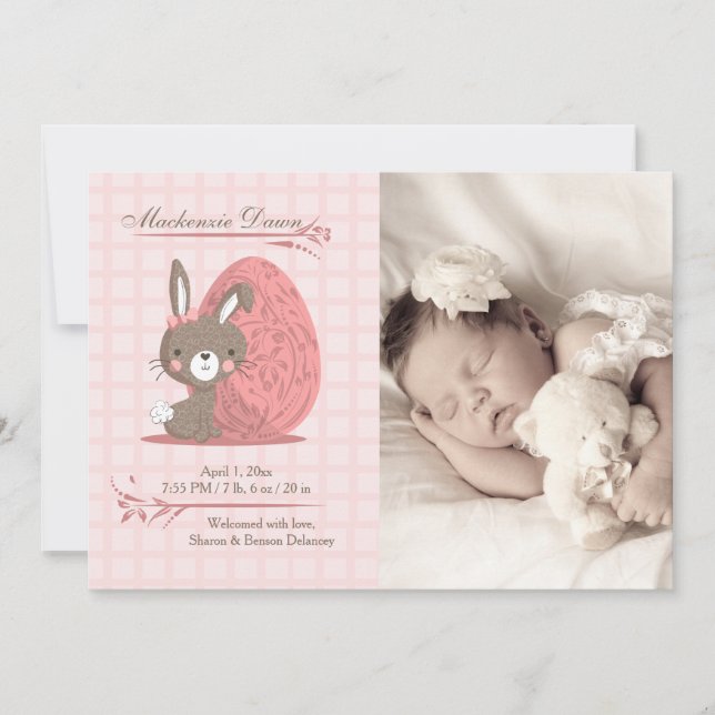 Cute Bunny Photo Faire-part de naissance (Devant)