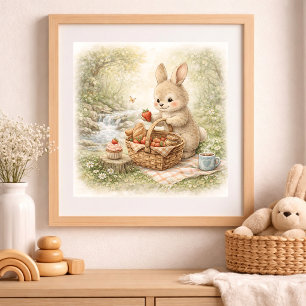 Cute Bunny Picnic Woodland Kid Poster