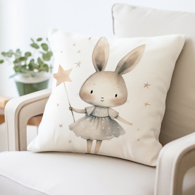 Cute Bunny Pillow, Star Wand Rabbit Throw Pillow (Creator Uploaded)