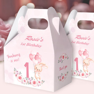 Cute Bunny Pink 1st Birthday Girl Floral Spring Favor Box