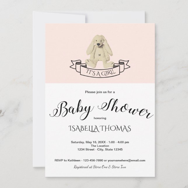 Cute Bunny Pink Baby Shower Invitation (Front)