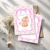 Cute Bunny pink bow border girls baby shower