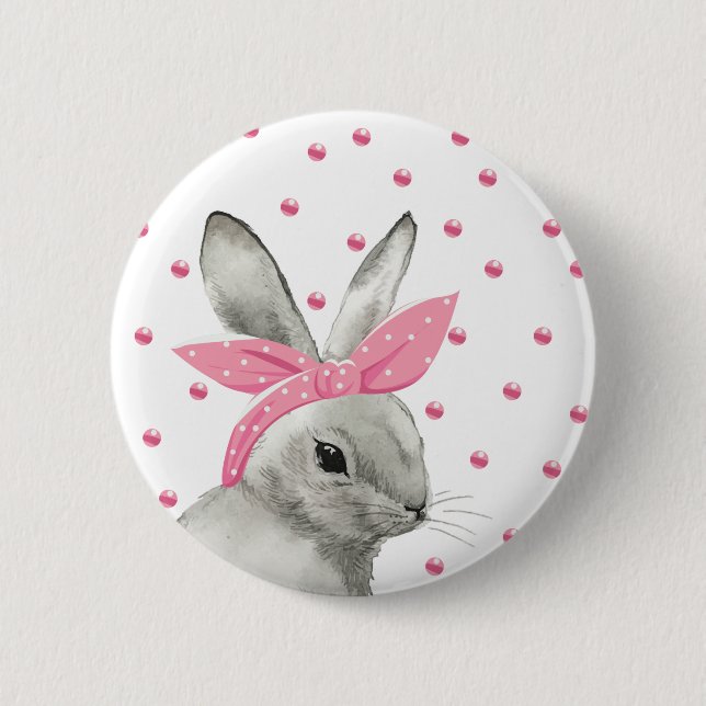 Cute Bunny Pink Bow design 2 Inch Round Button (Front)