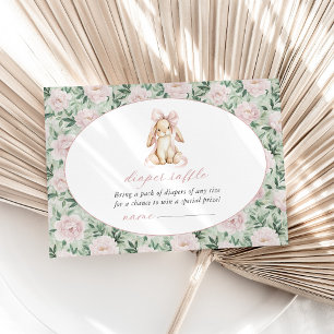 Cute Bunny, Pink Bow, Pink Flowers, Diaper Raffle Enclosure Card