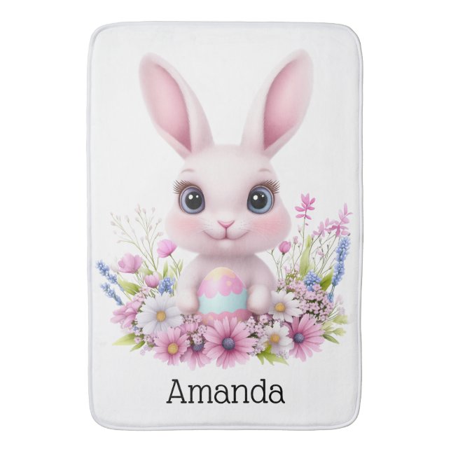 Cute Bunny Pink Flowers with Easter Egg Bath Mat (Front Vertical)