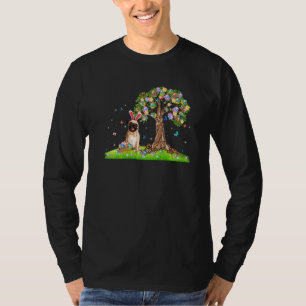 Cute Bunny Pug Dog With Easter Eggs Tree Happy Eas T-Shirt