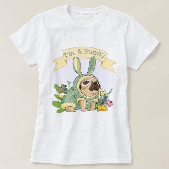 Cute Bunny Pug T-Shirt (Design Front)