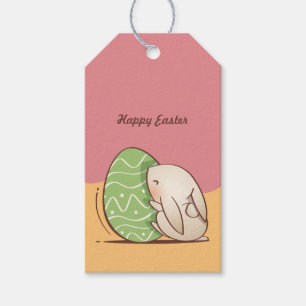Cute Bunny pushing Green Easter Egg Gift Tags