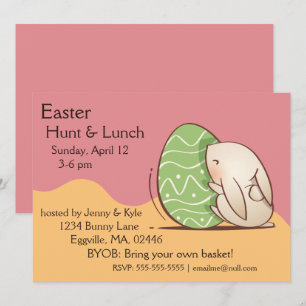 Cute Bunny pushing Green Easter Egg Invitation