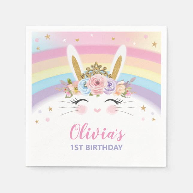 Cute Bunny Rabbit 1st Birthday Party Serviettes Napkin (Front)