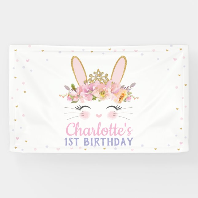 Cute Bunny Rabbit Baby Shower Birthday Backdrop Banner (Horizontal)