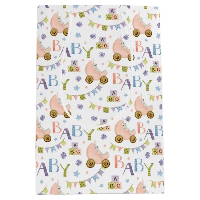 Cute Bunny Rabbit Baby Shower Medium Gift Bag (Front)