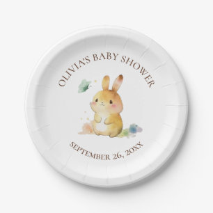 Cute Bunny Rabbit Baby Shower Neutral Personalized Paper Plate