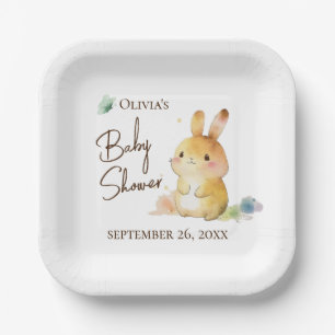 Cute Bunny Rabbit Baby Shower Neutral Personalized Paper Plate