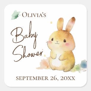 Cute Bunny Rabbit Baby Shower Personalized Square Sticker