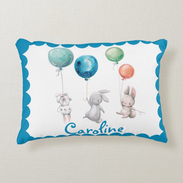 Cute Bunny Rabbit Balloon Lumbar Accent Pillow (Front)