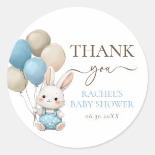 Cute Bunny Rabbit Balloons   Blue Boy Baby Shower Classic Round Sticker