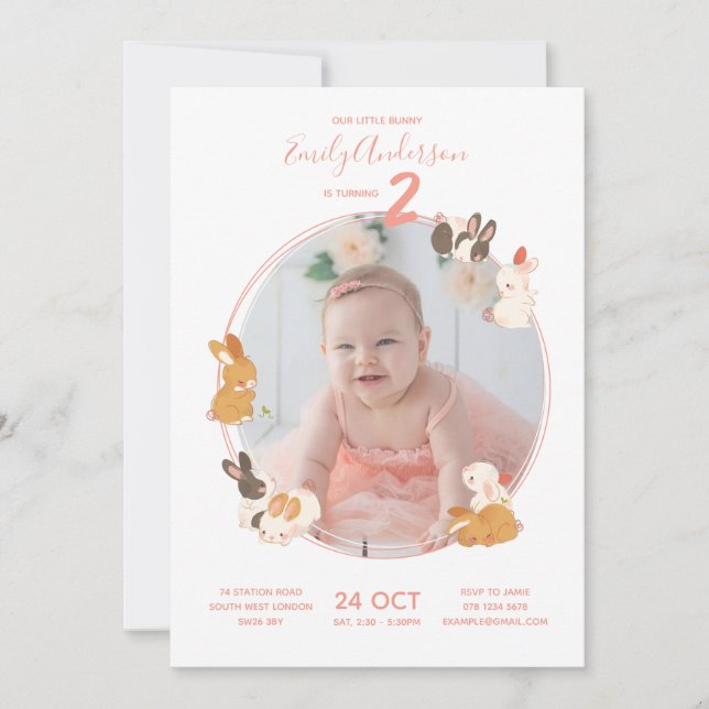 Cute Bunny Rabbit Birthday Baby Shower Invitation (Front)