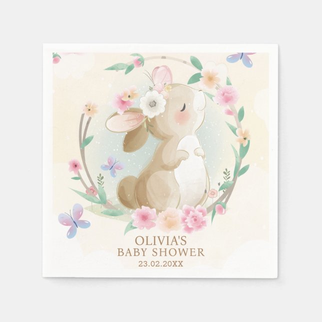 Cute Bunny Rabbit Boho Chic Baby Shower  Napkin (Front)