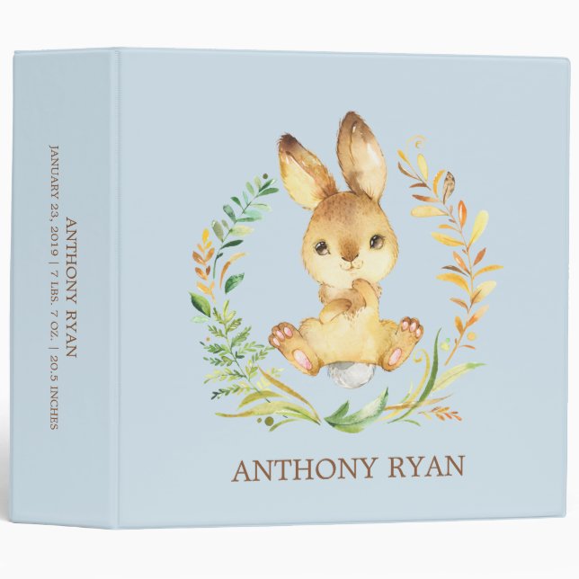 Cute Bunny Rabbit Boys Baby Photo Album Binder (Front/Spine)