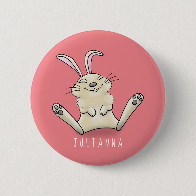 Cute bunny rabbit cartoon illustration 2 inch round button (Front)