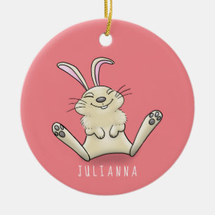 Cute bunny rabbit cartoon illustration ceramic ornament