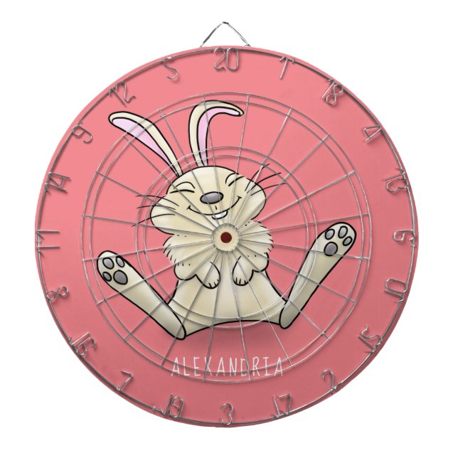 Cute bunny rabbit cartoon illustration dartboard (Front)