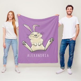 Cute bunny rabbit cartoon illustration fleece blanket