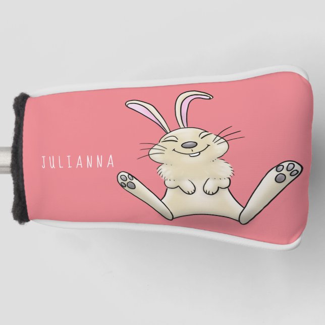 Cute bunny rabbit cartoon illustration golf head cover (Front)