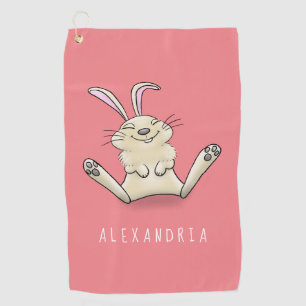 Cute bunny rabbit cartoon illustration golf towel