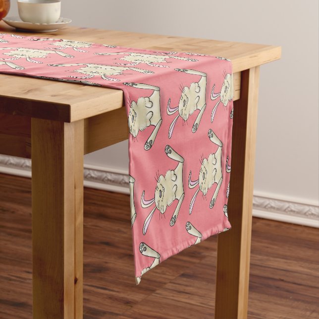 Cute bunny rabbit cartoon illustration short table runner (In Situ)