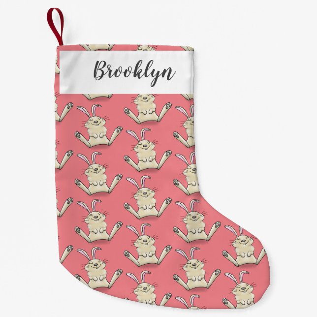 Cute bunny rabbit cartoon illustration small christmas stocking (Front)