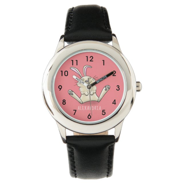 Cute bunny rabbit cartoon illustration watch (Front)