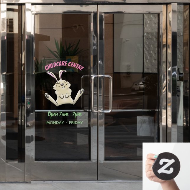 Cute bunny rabbit cartoon illustration window cling (Office Door)