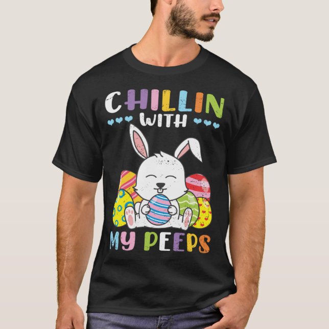 Cute Bunny Rabbit Chilling People Happy Easter Sea T-Shirt (Front)
