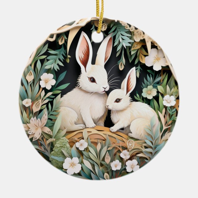 Cute Bunny Rabbit Christmas Personalized  Ceramic Ornament (Front)