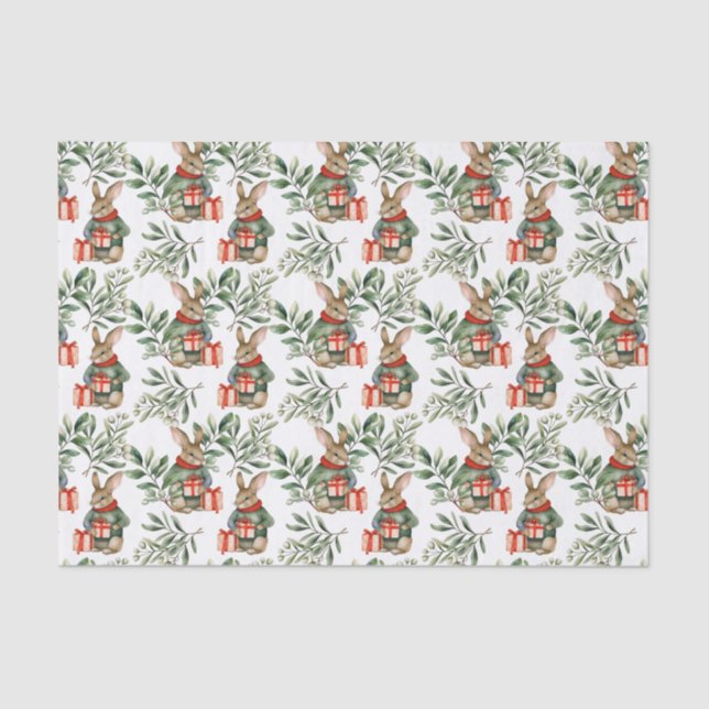 Cute Bunny Rabbit Christmas Tissue Paper (Front)
