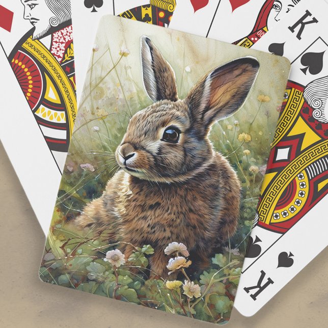 Cute Bunny Rabbit Clover Painting  Playing Cards (Bunny rabbit and clover painting playing cards)