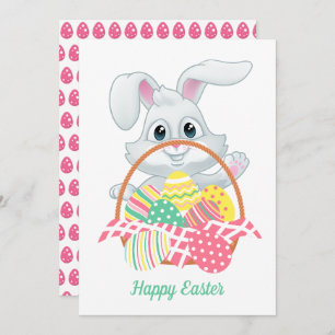 Cute Bunny Rabbit Easter Eggs Basket  Holiday Card