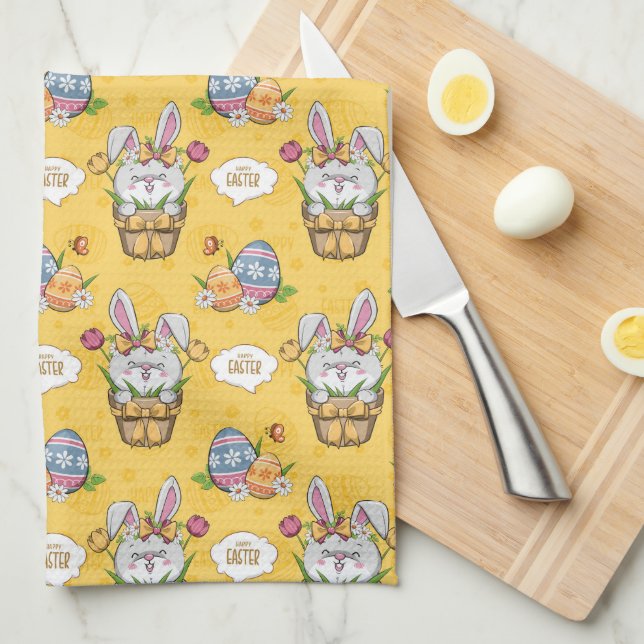 Cute Bunny Rabbit Easter Kitchen Towel (Quarter Fold)