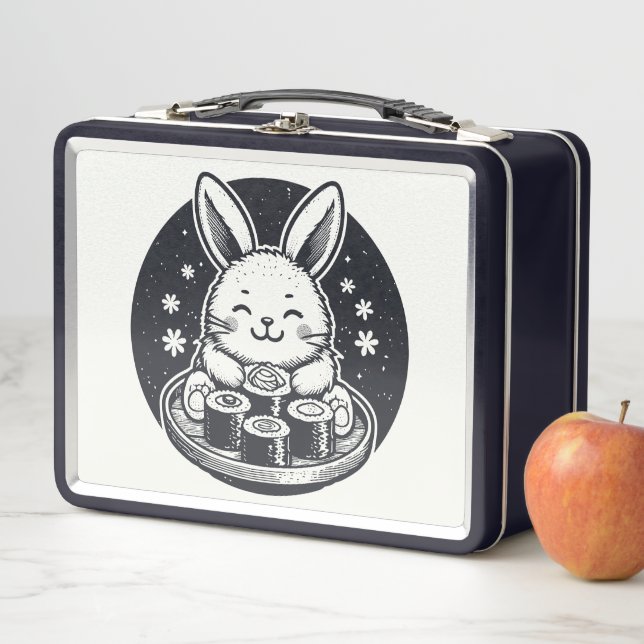 Cute Bunny Rabbit Eating Sushi Japanese Kawaii Metal Lunch Box (In Situ)