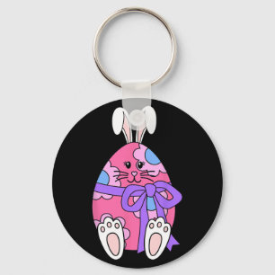 Cute Bunny Rabbit Egg Floral Girls Happy Easter Da Keychain