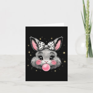 Cute Bunny Rabbit Face Coquette Bow Easter Day Gir Card