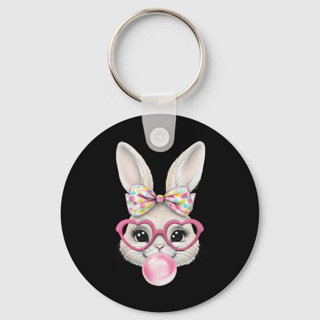 Cute Bunny Rabbit Face Coquette Bow Easter Day Gir Keychain (Front)