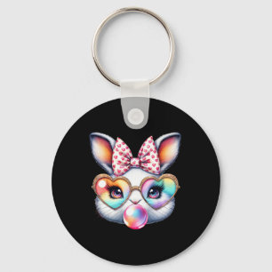 Cute Bunny Rabbit Face Coquette Bow Easter Day Gir Keychain