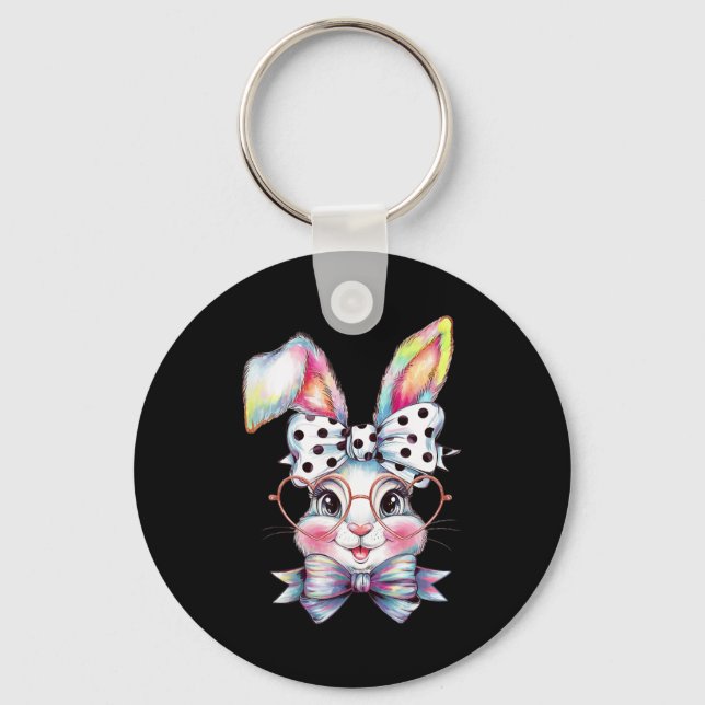 Cute Bunny Rabbit Face Coquette Bow Easter Day Gir Keychain (Front)