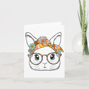 Cute Bunny Rabbit Face Groovy Gles Girl Happy East Card