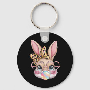 Cute Bunny Rabbit Face Leopard Bow Girls Happy Eas Keychain